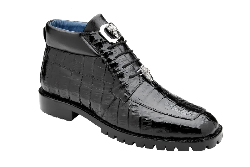 Men's Genuine Caiman Crocodile Shoes in Black-Gallardo