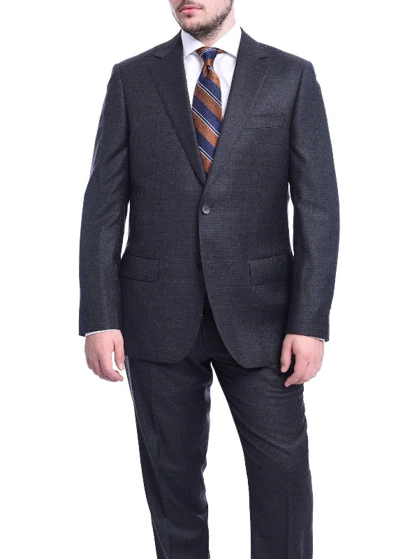 Napoli Mens 46L Classic Fit Charcoal Gray Check Super 150s Wool 2 Piece Suit