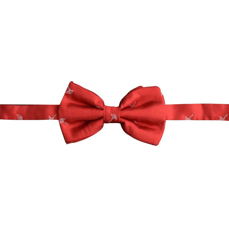 Red bowtie with silver flower