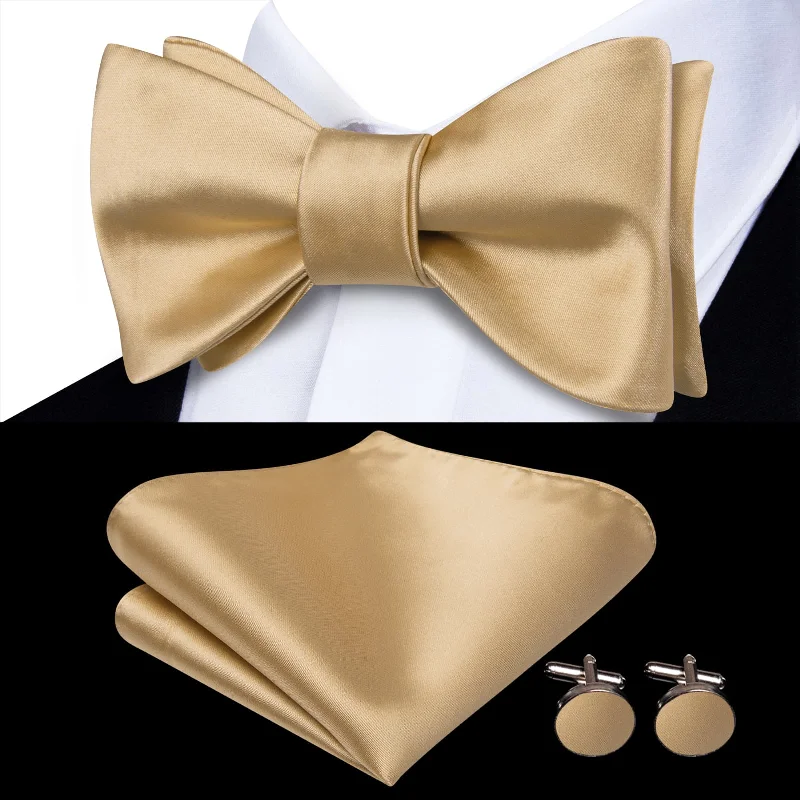 Ties2you Khaki Bow Tie Solid Silk Mens Dress Self-tie Bowties Pocket Square Cufflinks Set