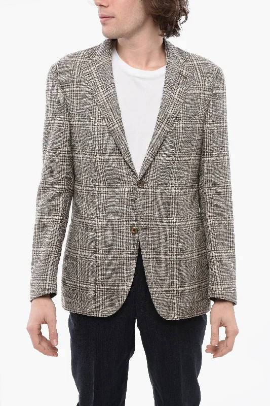 Corneliani Blended Linen Blazer With Check Motif