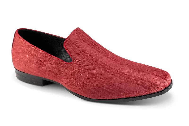 Cinch Collection: Rhubarb Red Slip-On Shoes with Stripe Pattern - S2417