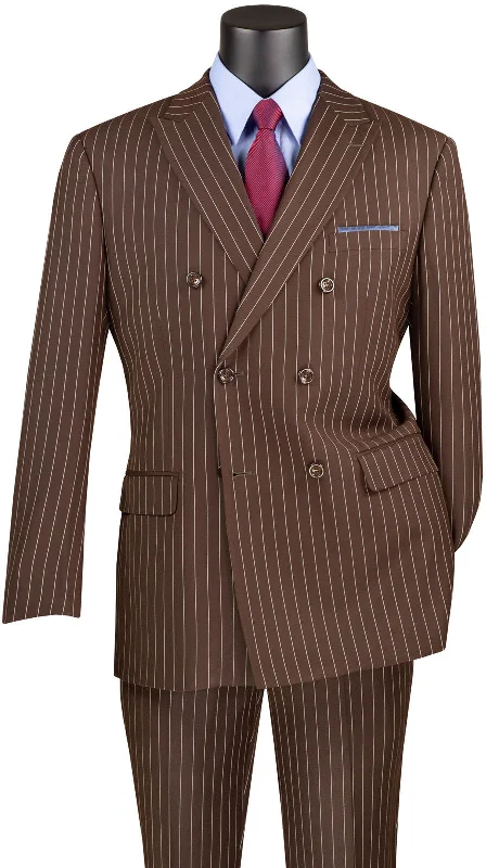 Rockefeller Collection - Double Breasted Stripe Suit Brown Regular Fit 2 Piece