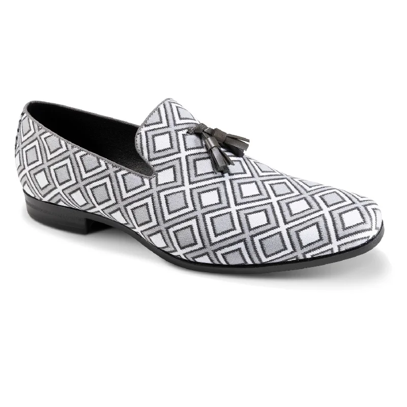 Titan Collection: Grey Symmetrical Argyle Design Slip-On Loafers