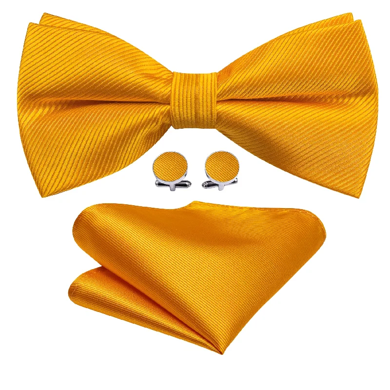 Honey Orange Solid Pre-tied Bow Tie Hanky Cufflinks Set