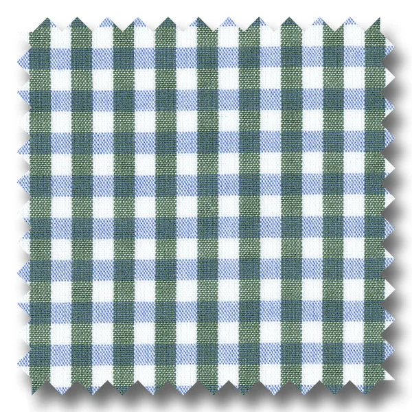 Green and Blue Gingham Check Broadcloth - Custom Dress Shirt