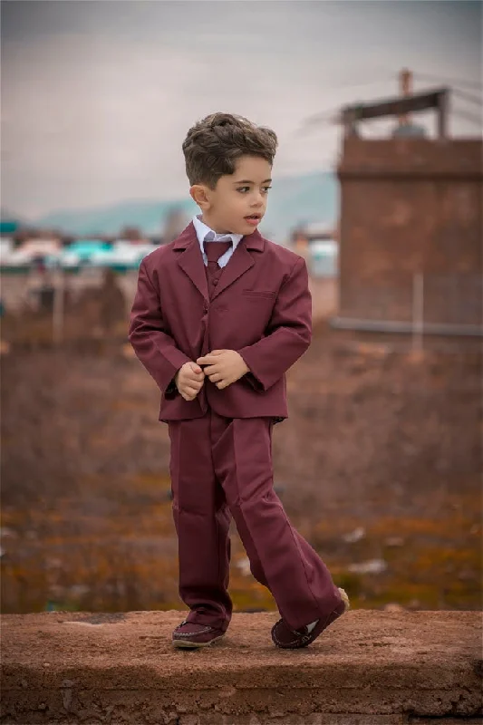 "Joey" Kids Burgundy Suit 5-Piece Set