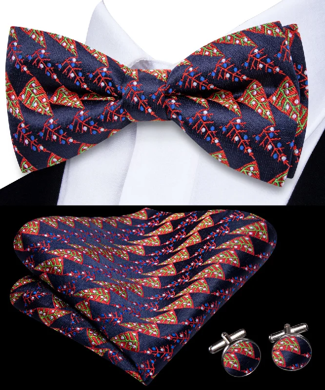 Christmas Dark BluePurple Novelty Pre-tied Bowtie Pocket Square Cufflinks Set