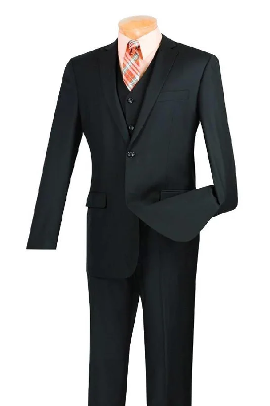 Slim Fit Men's Suit 3 Piece 2 Button in Black