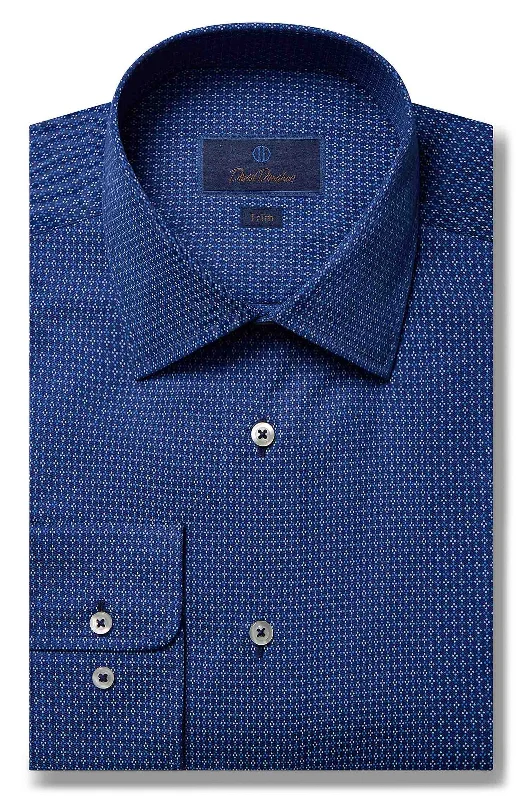 David Donahue Dress Shirt - Navy Microdot Print (Trim)