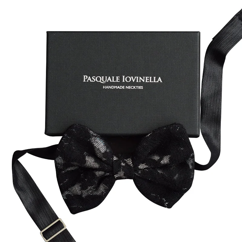 Black lace bowtie with white