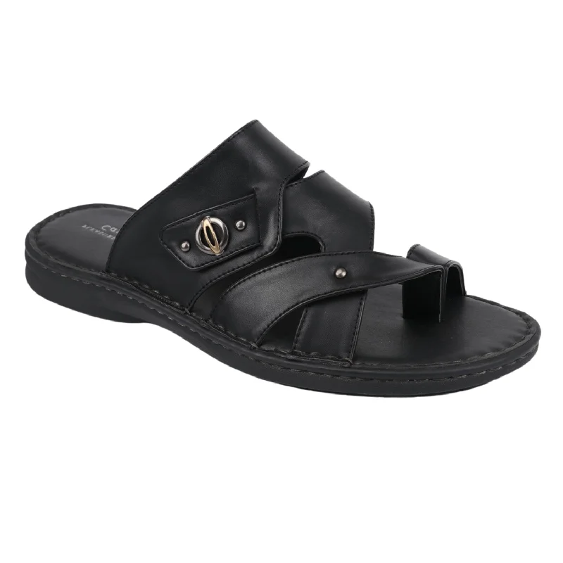 Men's Black Strappy Toe Ring Flat Sandals