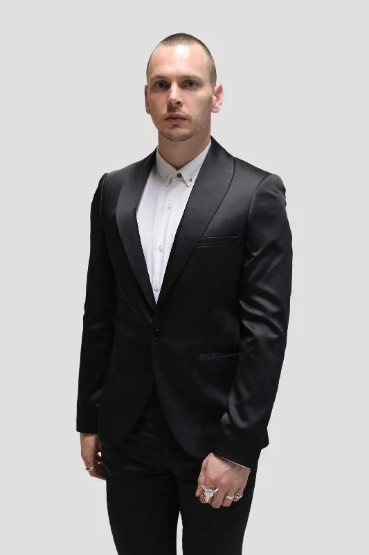 Draco Skinny Fit Black Sateeen Jacket - ARCHIVE