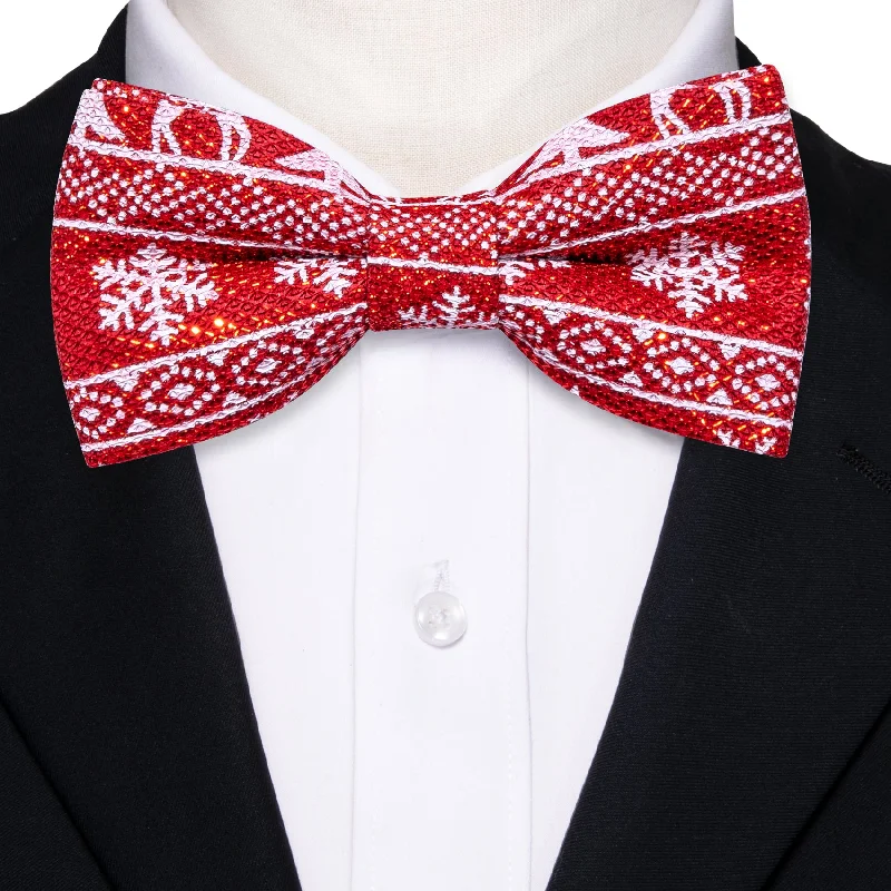 Fashion Red White Christmas Silk Pre-tied Bow Tie