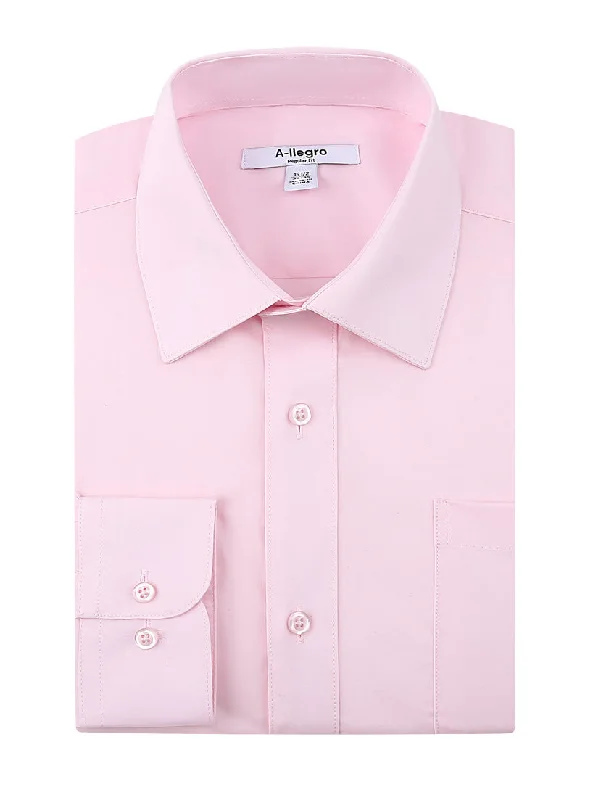 Classic Regular Fit Cotton Convertible Cuff Dress Shirt In Pink