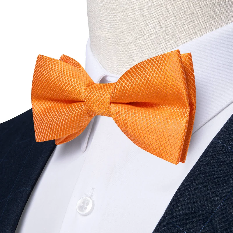 Ties2you Kids Bow Tie Carrot Orange Plaid Silk Bow Tie Hanky Set