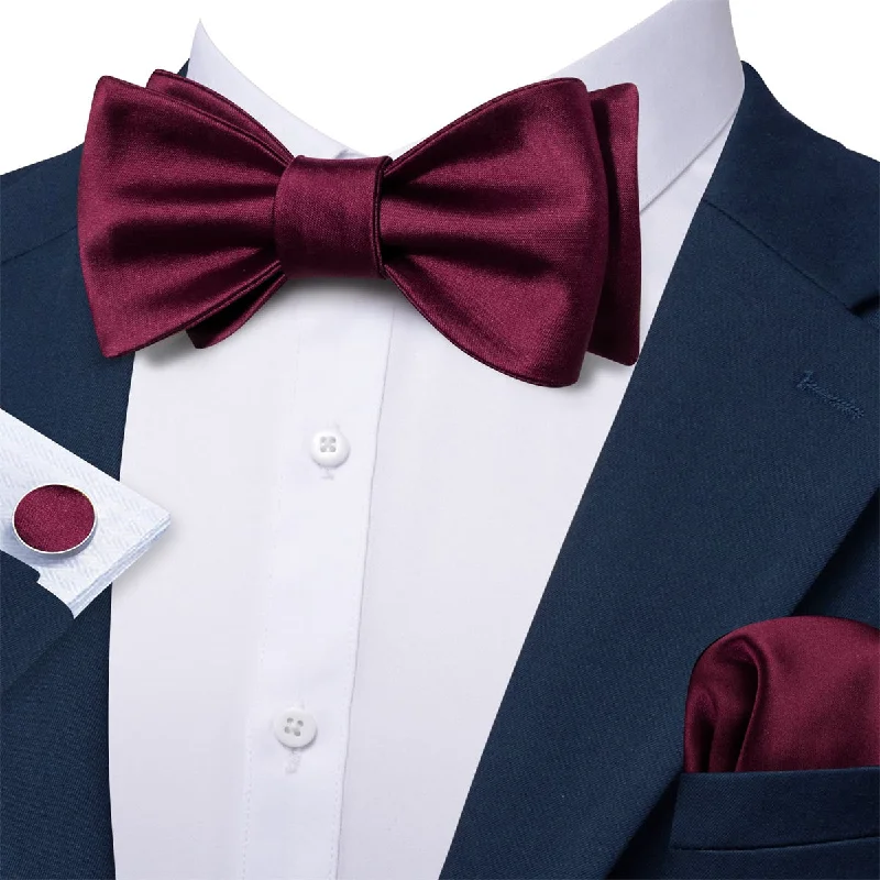 Ties2you Self Tie Bow Ties Burgundy Solid Silk Mens Tuxedo Bow Tie Wedding