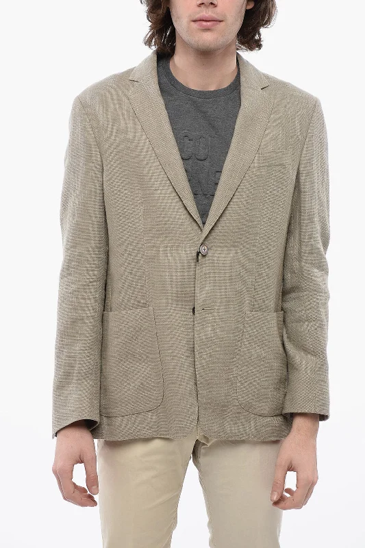 Corneliani Id Unlined Linen Blend Blazer With Patch Pockets