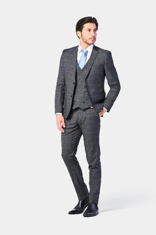 Gray and Periwinkle Blue Window Pane 3 Piece Suit