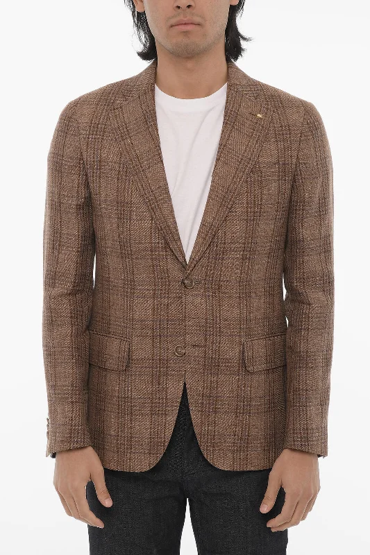 Corneliani Cc Collection Plaid Motif 2-Button Blazer With Flap Pockets