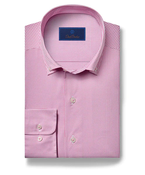 David Donahue Pink Gingham Performance Sport Shirt