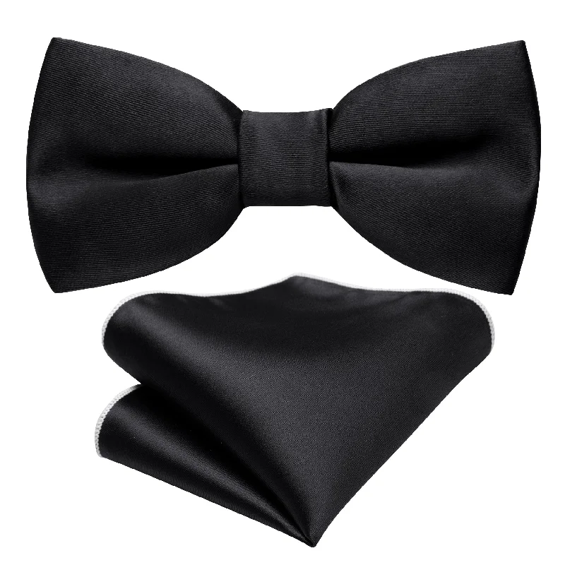 Barry Wang Children Black Solid Bow Tie Pocket Square Set