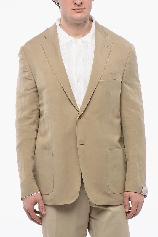 Corneliani Linen And Silk Side Vents Notch Lapel 2-Button Blazer