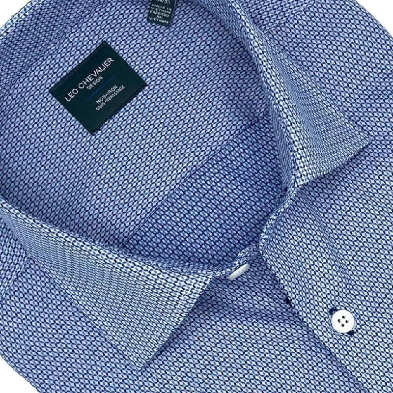 Non-Iron Blue Print Men's Dress Shirts