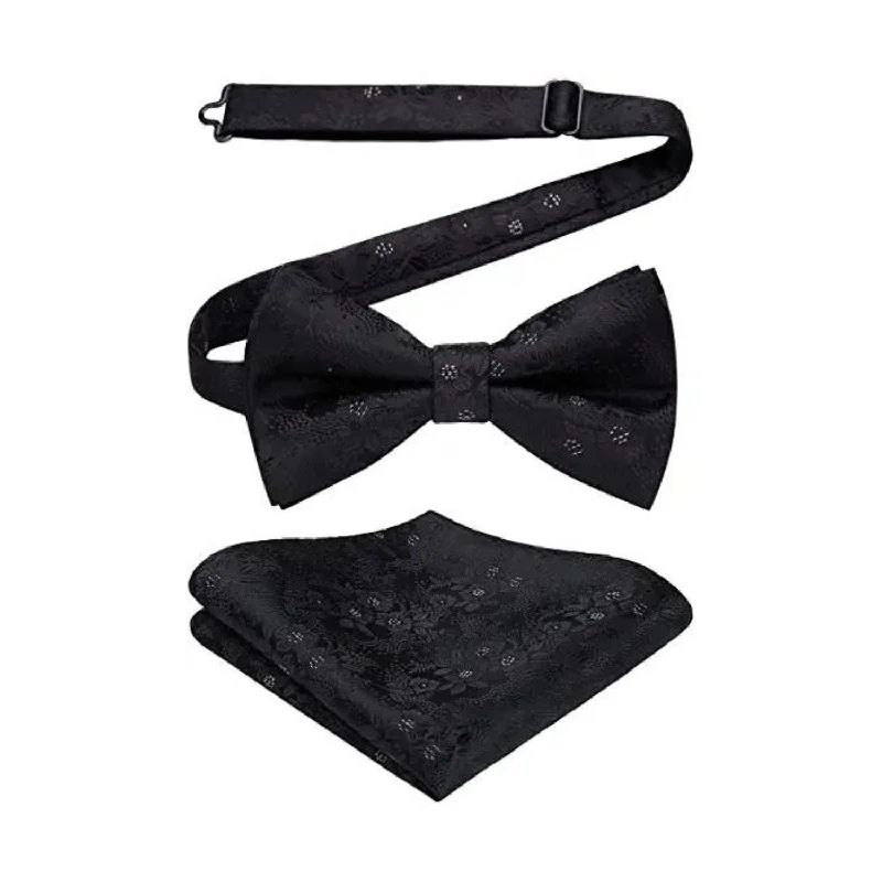 Paisley Pre-Tied Bow Tie & Pocket Square - H-BLACK4