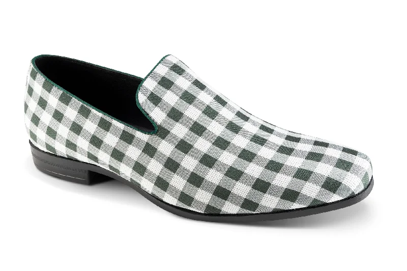 Multihued Collection: Montique Emerald Checkered Loafer Fashion Shoes S-2421