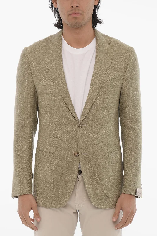 Corneliani Half-Lined Gate Wool Blend Blazer With Herringbone Motif