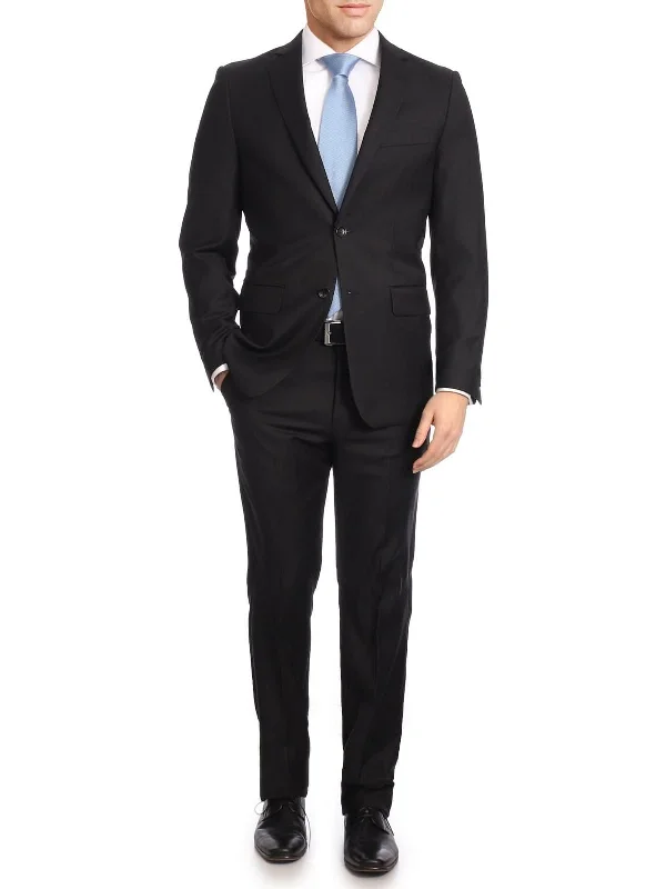 Mens Big & Tall Classic Fit Two Button 100% Wool Wrinkle Resistant Suit - Solid Black