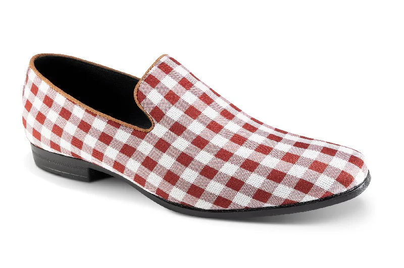 Multihued Collection: Montique Burgundy Checkered Loafer Fashion Shoes S-2421