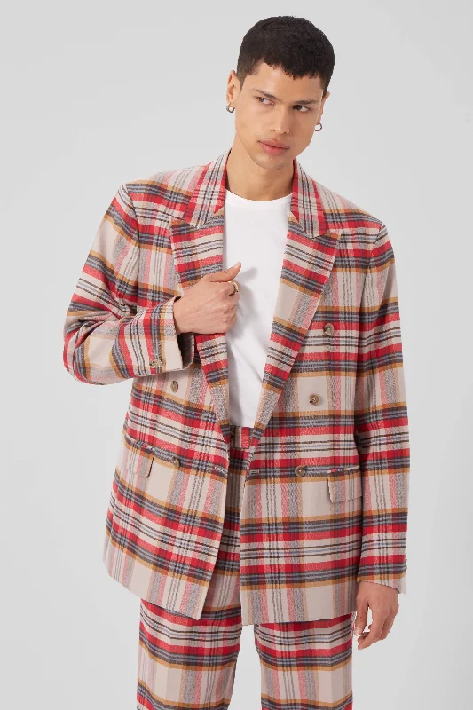 Abidal Oversized Red Check Double Breasted Cotton Jacket - ARCHIVE