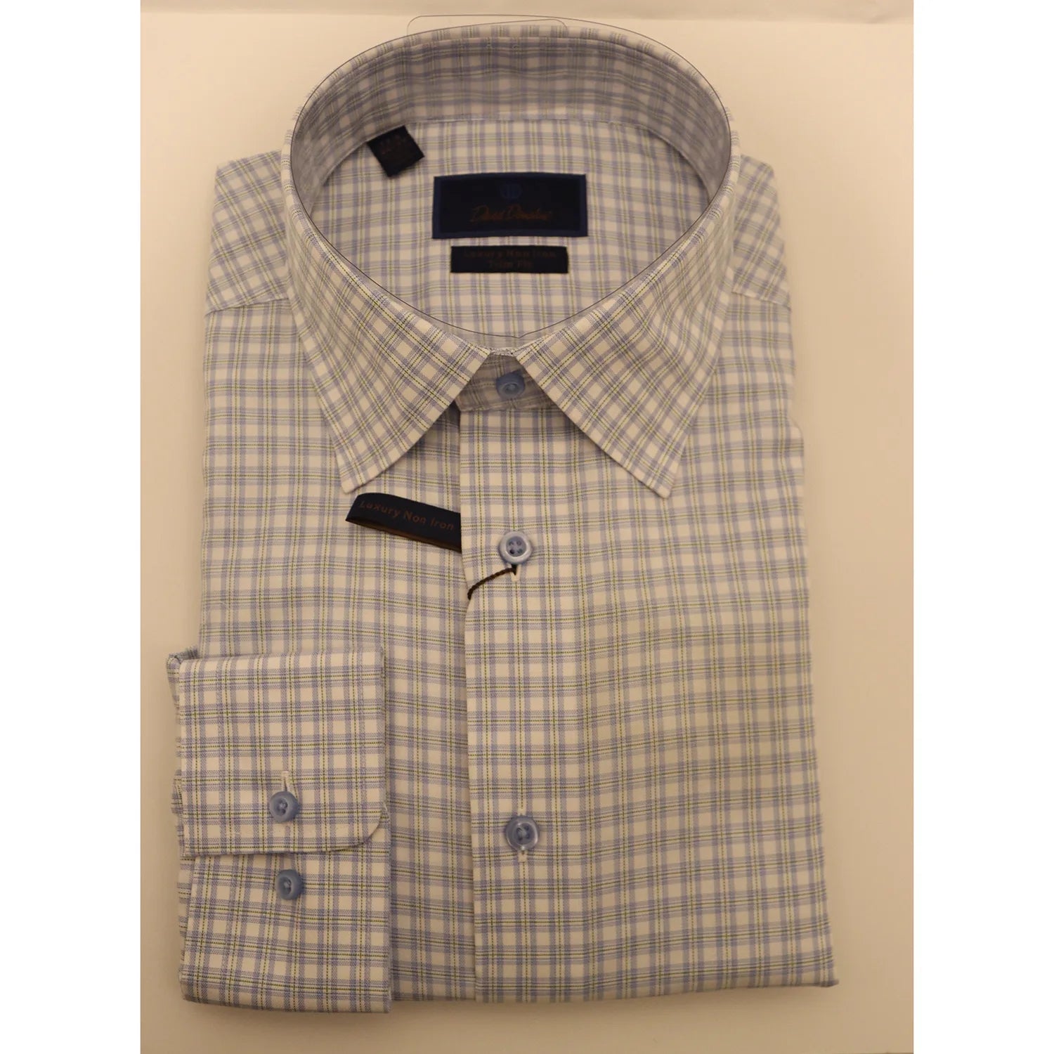 David Donahue Dress Shirt - Sky and Grass Plaid (Trim Fit)