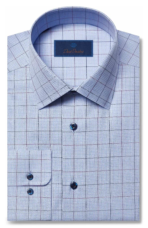 David Donahue Dress Shirt - Blue/Brown Plaid (Trim)