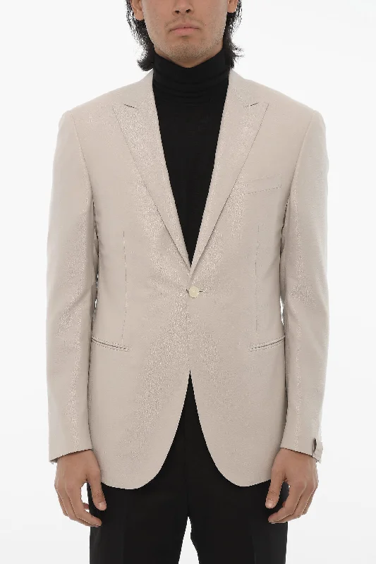 Corneliani Virgin Wool And Silk 1-Button Blazer With Peak Lapel