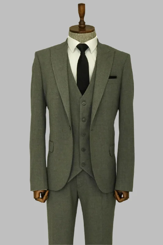 Three Piece Slim Fit Single Button Grey Men Suit