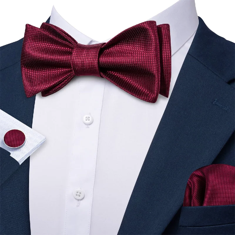 Ties2you Self Tie Bow Ties Burgundy Plaid Silk Mens Tuxedo Bow Tie Wedding