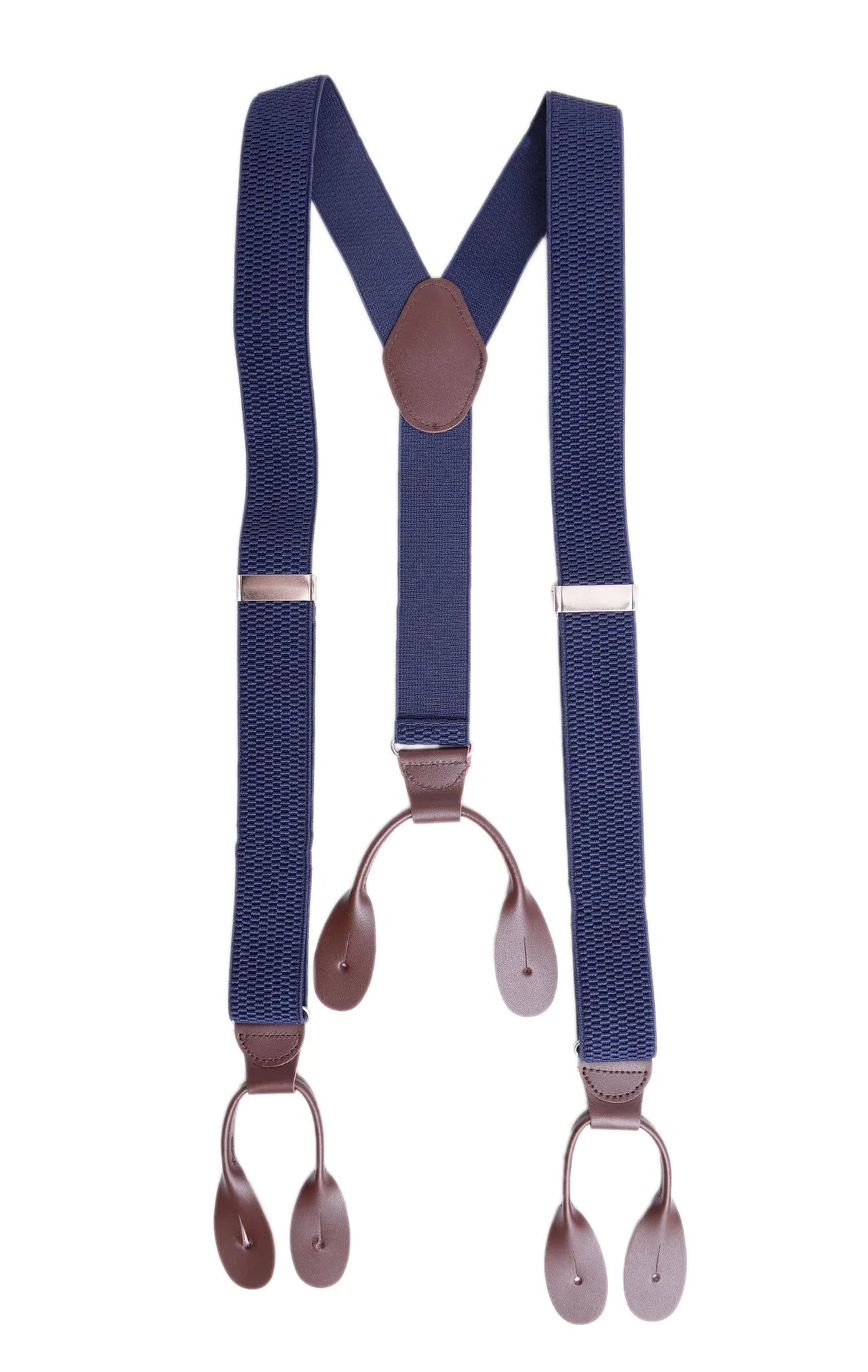 Ariston Navy Braided Suspender Brown Leather-Brown