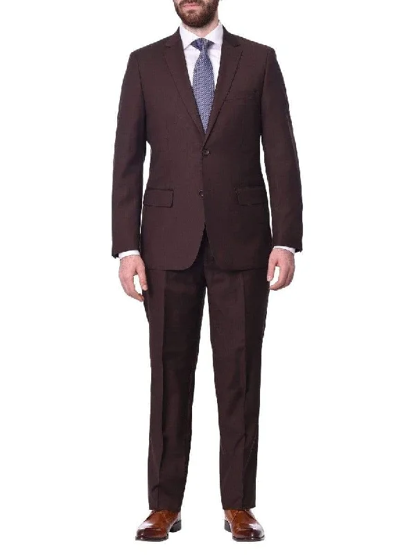 Mens Big & Tall Classic Fit Two Button 100% Wool Wrinkle Resistant Suit - Solid Brown