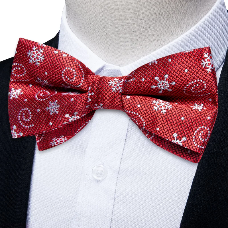 Christmas Red White Novelty Men Pre-tied Bowtie Pocket Square Cufflinks Set