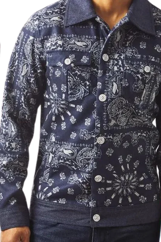 Gents Paisley Print Modern Cut Jacket In Navy