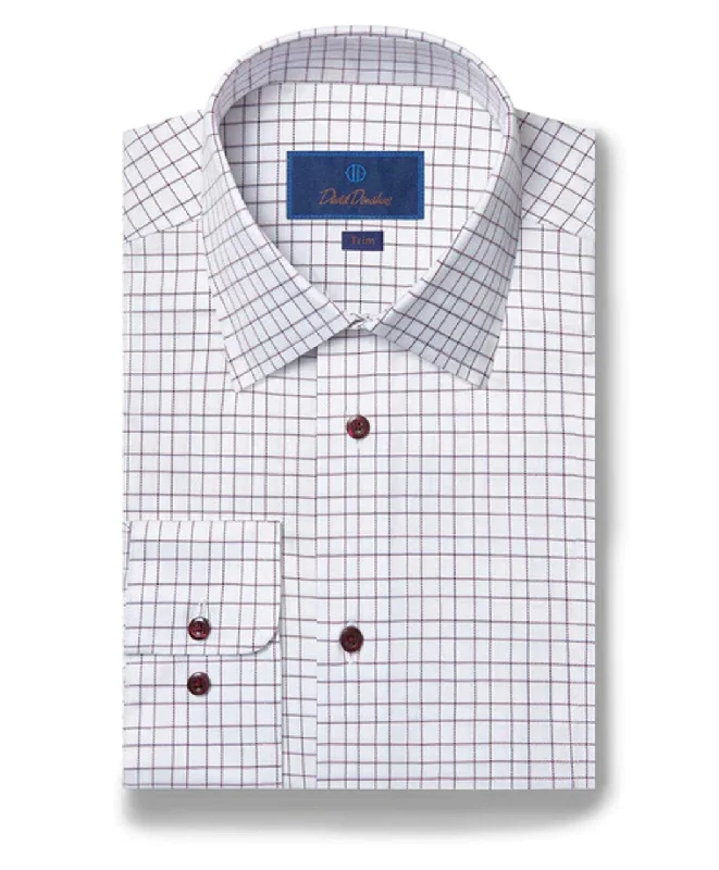 David Donahue Dress Shirt - White / Merlot (Trim)