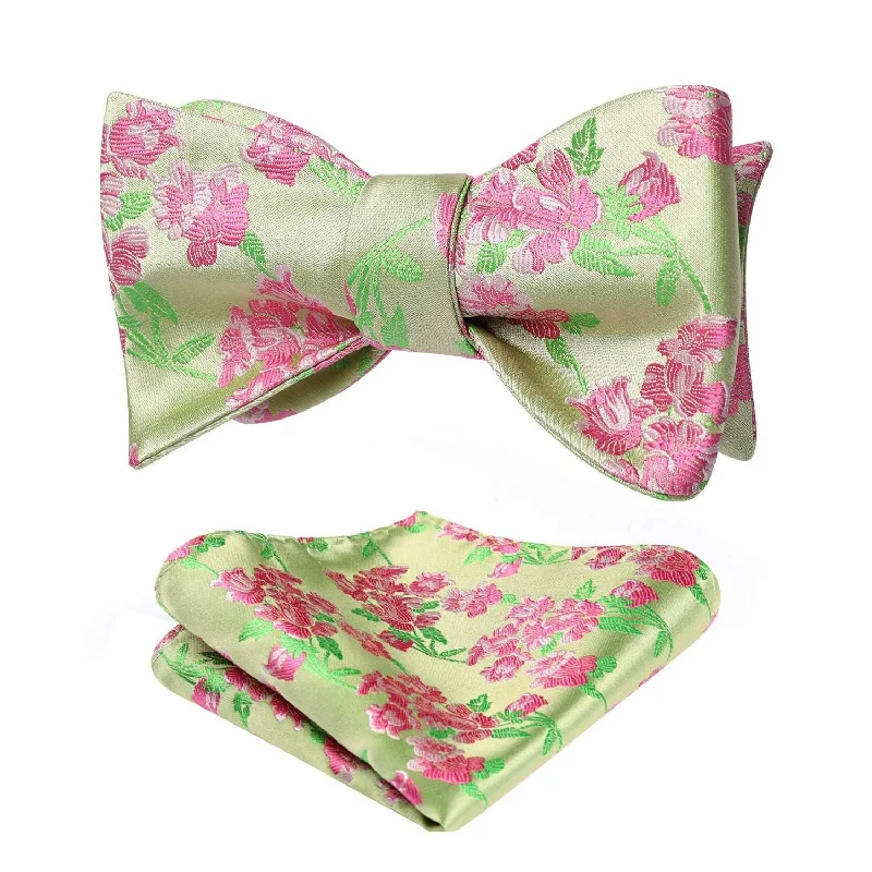 Floral Bow Tie & Pocket Square - GREEN/PINK