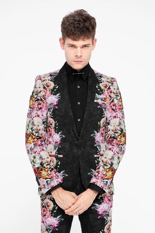 Ikeda Slim Fit Black Cotton Floral Jacket