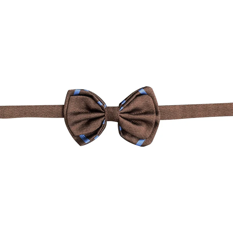 Solid Brown bow tie with blue stripes