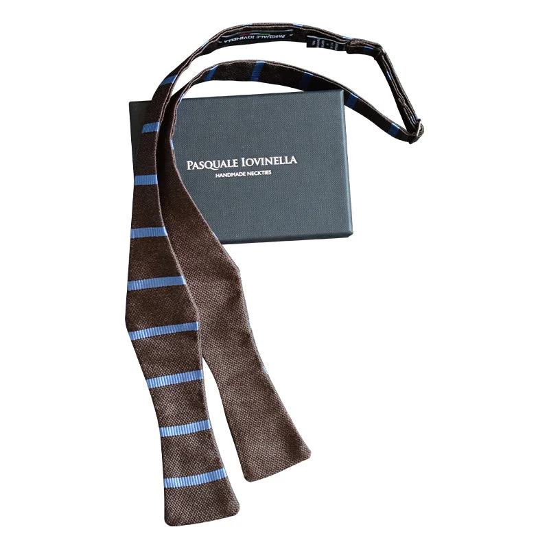 Solid Brown with blue stripes bowtie