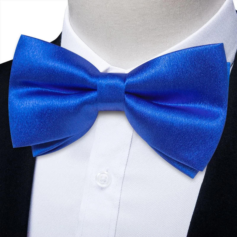 Ties2you Royal Blue Bow Tie Shining Solid Silk Men's Pre-tied Bowtie Pocket Square Cufflinks set