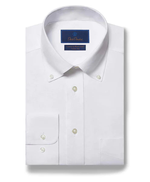 David Donahue Pinpoint Oxford Dress Shirt - White (Trim)